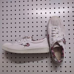 Tretorn Canvas Sneakers with Plaid Detail, Size 7